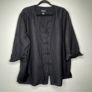 Maggie Barnes Womens Linen Toggle Button Up Top Size 2X Black Oriental